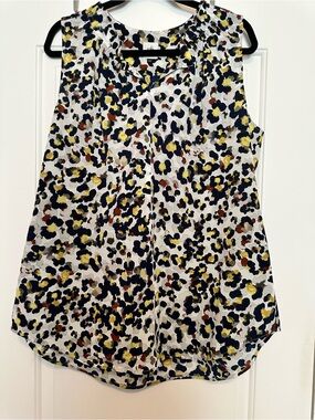 CAbi Leopard Spot Sleeveless Blouse - White, Yellow, Navy, Rust